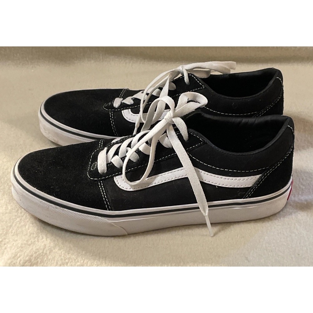 Vans Atwood Youth Sz 6 Black & White Suede Canvas EUC Skater Old Skool Shoes